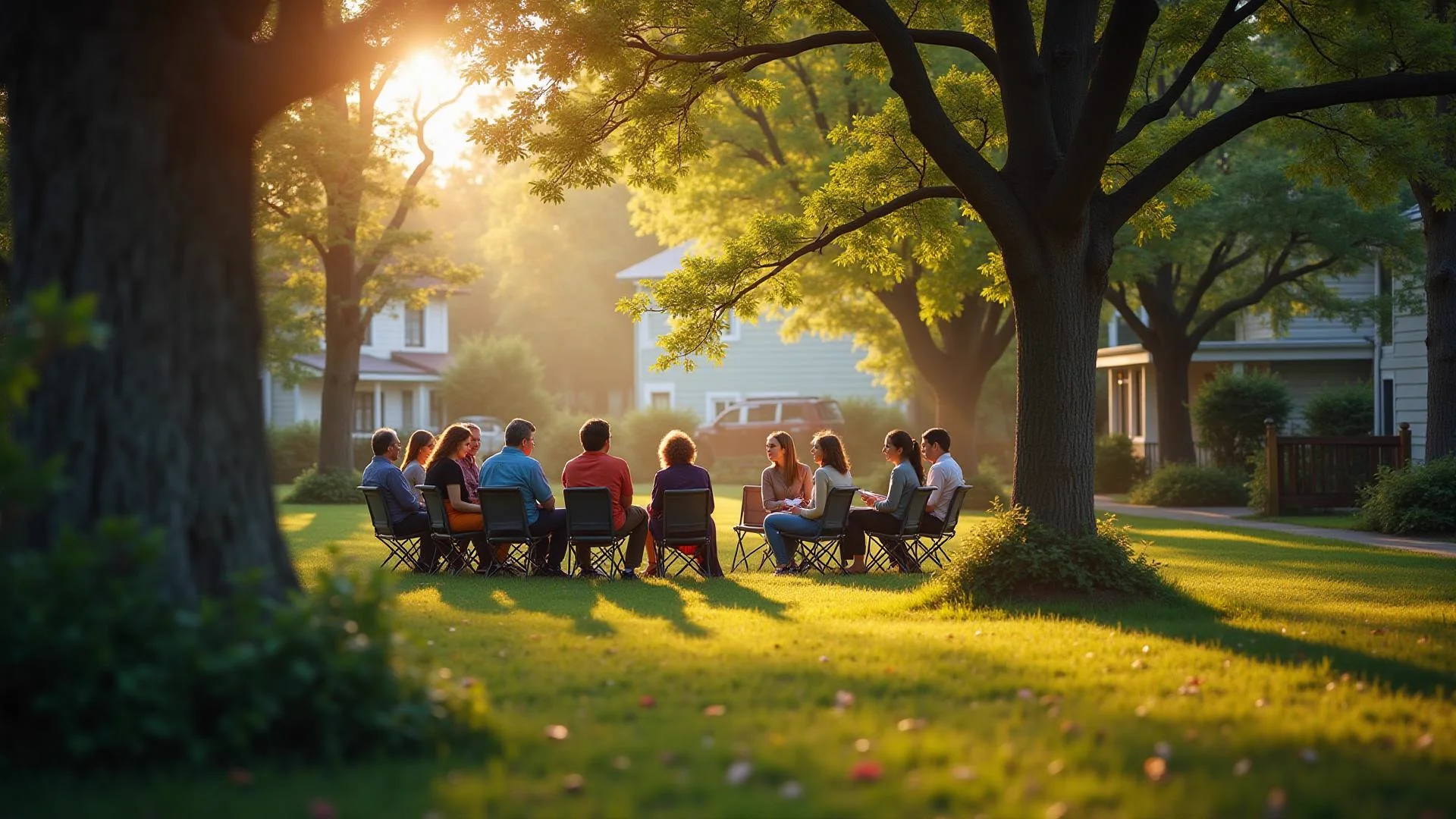 Neighbors sharing a meal and fellowship at an outdoor community gathering